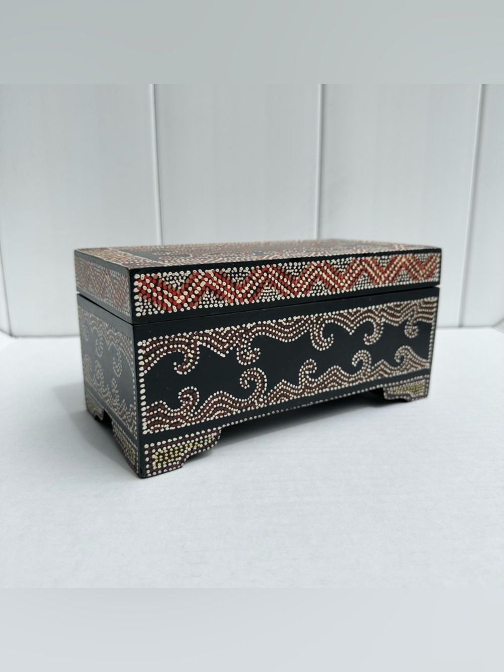 Hand Painted Indonesian Mandala Art WOODEN KEEPSAKE BOX 8”-Global Tribal Zen